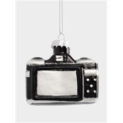 Игрушка елочная, 7х5 см, стекло, черно-белая, Фотоаппарат, New year