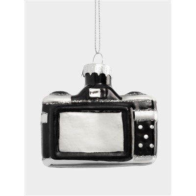 Игрушка елочная, 7х5 см, стекло, черно-белая, Фотоаппарат, New year