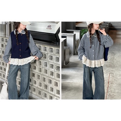 Рубашка и жилетка. Осенний костюм для девочек 2025 Хлопок 100%