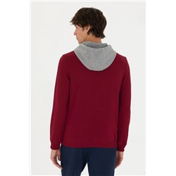 Erkek Bordo Kapüşonlu Sweatshirt