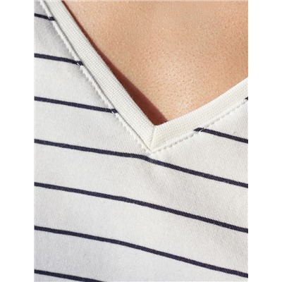 Футболка в полоску с V-вырезом и цельнокроеным рукавом из премиального хлопка