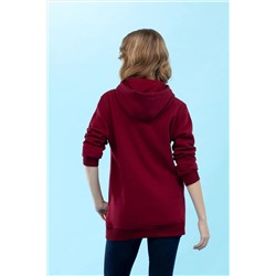 Bordo Kapüşonlu Basic Sweatshirt