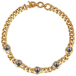 Колье Знаки (Майорка темно-серая 12мм; покрытие золото) 43см, Есть комплект