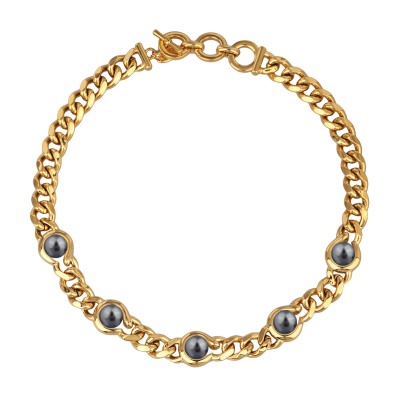 Колье Знаки (Майорка темно-серая 12мм; покрытие золото) 43см, Есть комплект