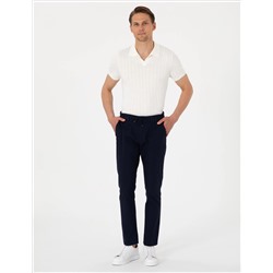 Lacivert Slim Fit Keten Görünümlü Kanvas Pantolon