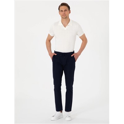 Lacivert Slim Fit Keten Görünümlü Kanvas Pantolon