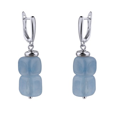 Серьги Селена (кварц аквамариновый 7-8мм; покрытие родий), Есть комплект