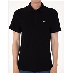Siyah Slim Fit Örme Dokulu Polo Yaka Tişört