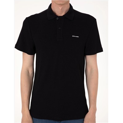 Siyah Slim Fit Örme Dokulu Polo Yaka Tişört