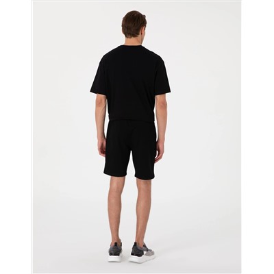 Siyah Regular Fit Örme Şort