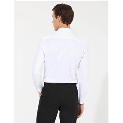 Beyaz Slim Fit Armürlü Klasik Gömlek