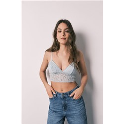 Sujetador bralette triangular encaje azul