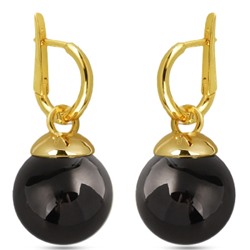 Серьги (Майорка 14мм черная; покрытие золото), Есть комплект