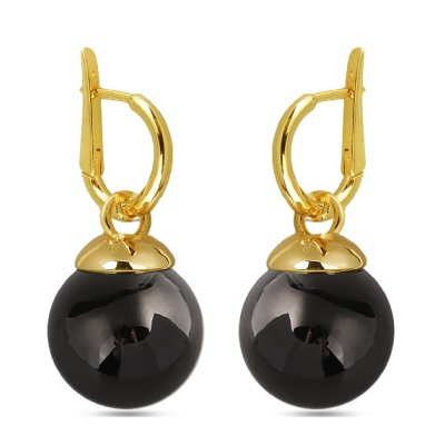 Серьги (Майорка 14мм черная; покрытие золото), Есть комплект