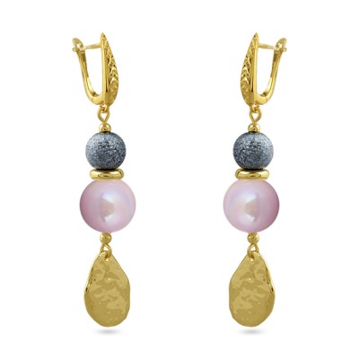 Серьги (Майорка 14мм холодно-розовая; покрытие золото), Есть комплект