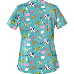 UA On The Farm Amazing Aqua Print Scrub Top