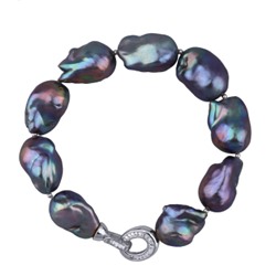 Браслет Барокко (жемчуг 15-25мм бензиновый, фианит; покрытие родий) 21см, Есть комплект