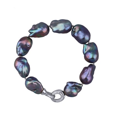 Браслет Барокко (жемчуг 15-25мм бензиновый, фианит; покрытие родий) 21см, Есть комплект