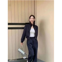 Miumi*, новый спортивный костюм, воротник-стойка с вышитой буквой, куртка на молнии с длинными рукавами + повседневные широкие брюки, коричневый, синий, SML [размер M; ширина плеч 53, обхват груди 104, длина рукава 53, длина одежды 50; Талия 64, резинка, длина 104]