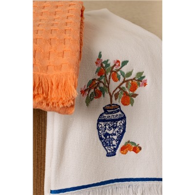 Orange Mutfak Havlu Seti - Beyaz/Mavi