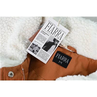 Пальто из хлопка свободного кроя с ромбовидной стёжкой и меховым воротником