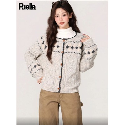 Женский элегантный плотный жаккардовый кардиган