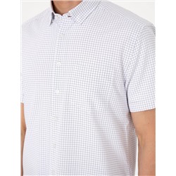 Lacivert Kareli Regular Fit Kısa Kollu Gömlek