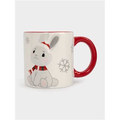 Кружка, детская, 360 мл, 2 шт, керамика, молочно-красная, Зайчики в шарфах, New year