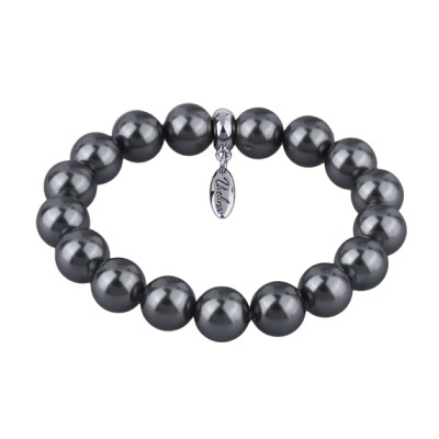 Браслет (Майорка 12мм темно-серая; покрытие родий), Есть комплект