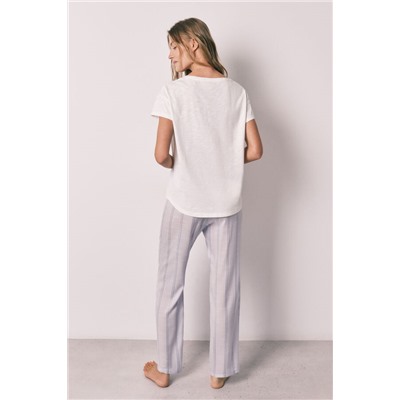 Pijama largo lila manga corta algodón rayas