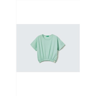 United Colors of BenettonKız Çocuk Su Yeşili Logo Etiketli T-shirt