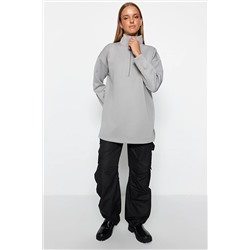 TRENDYOL MODEST Gri Fermuar Detaylı Dalgıç/Scuba Düz Örme Sweatshirt TCTAW23TW00198