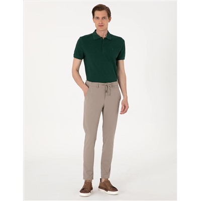 Koyu Yeşil Slim Fit %100 Pamuk Polo Yaka Basic Tişört