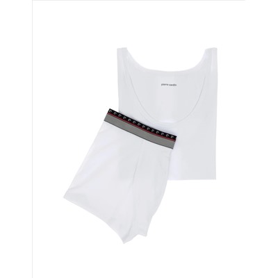 Beyaz Pamuk Karışımlı Atlet Boxer Set
