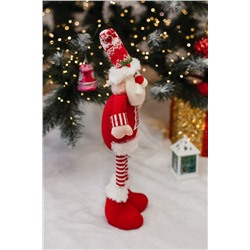 Игрушка новогодняя с выдвижными ногами Дед с лыжами красный