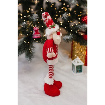 Игрушка новогодняя с выдвижными ногами Дед с лыжами красный