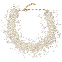 Колье Грозди (Майорка белая 3-7мм, SW белые; покрытие золото) 45-52см, Есть комплект