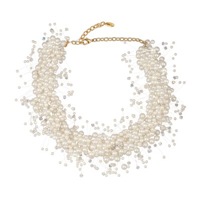 Колье Грозди (Майорка белая 3-7мм, SW белые; покрытие золото) 45-52см, Есть комплект