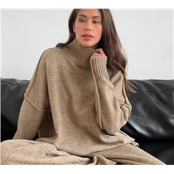 Осенне-зимний свободный повседневный утолщенный вязаный брючный костюм