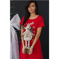 Игрушка новогодняя с выдвижными ногами Олень колпак бежевый