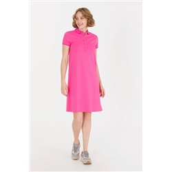 Kadın Pembe Polo Yaka Örme Elbise