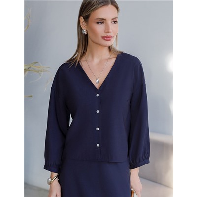 Укороченная блузка с V вырезом из плотного лиоцелла