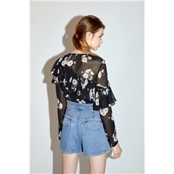 Blusa floral de seda Negro