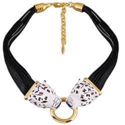 Колье Леопард (эмаль матовая белая, кристаллы SW черные; покрытие золото), Есть комплект