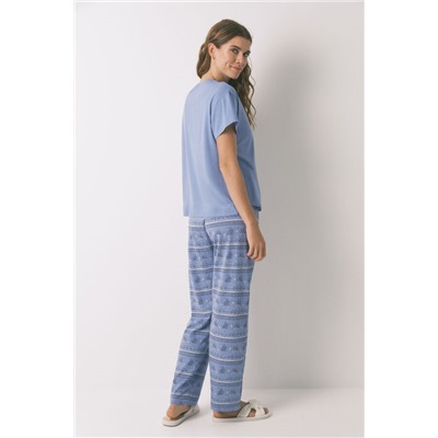 Pijama largo manga corta Snoopy algodón azul