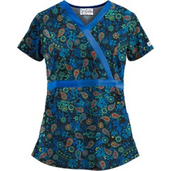 UA Perfect Paisley Black Mock Wrap Scrub Top