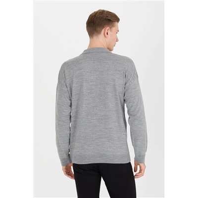 Erkek Gri Melanj Polo Yaka Triko Kazak