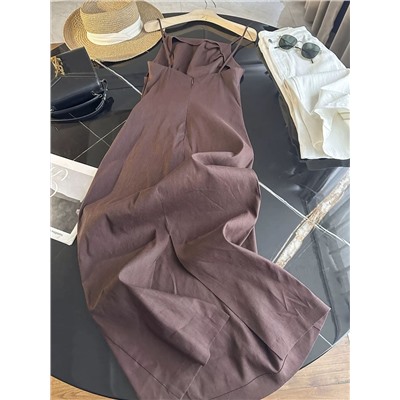 Женское льняное платье комбинация на тонких бретелях МАССИМО Д