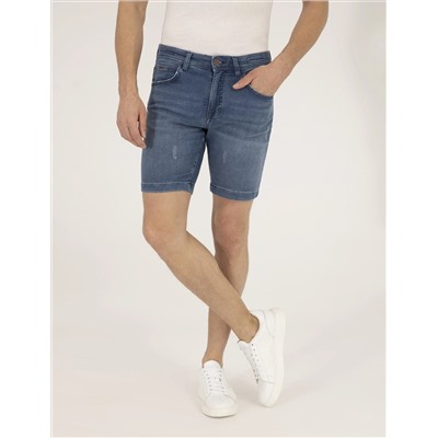 Koyu Mavi Slim Fit Jean Şort