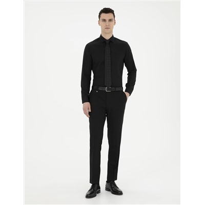 Siyah Slim Fit Uzun Kollu Basic Gömlek